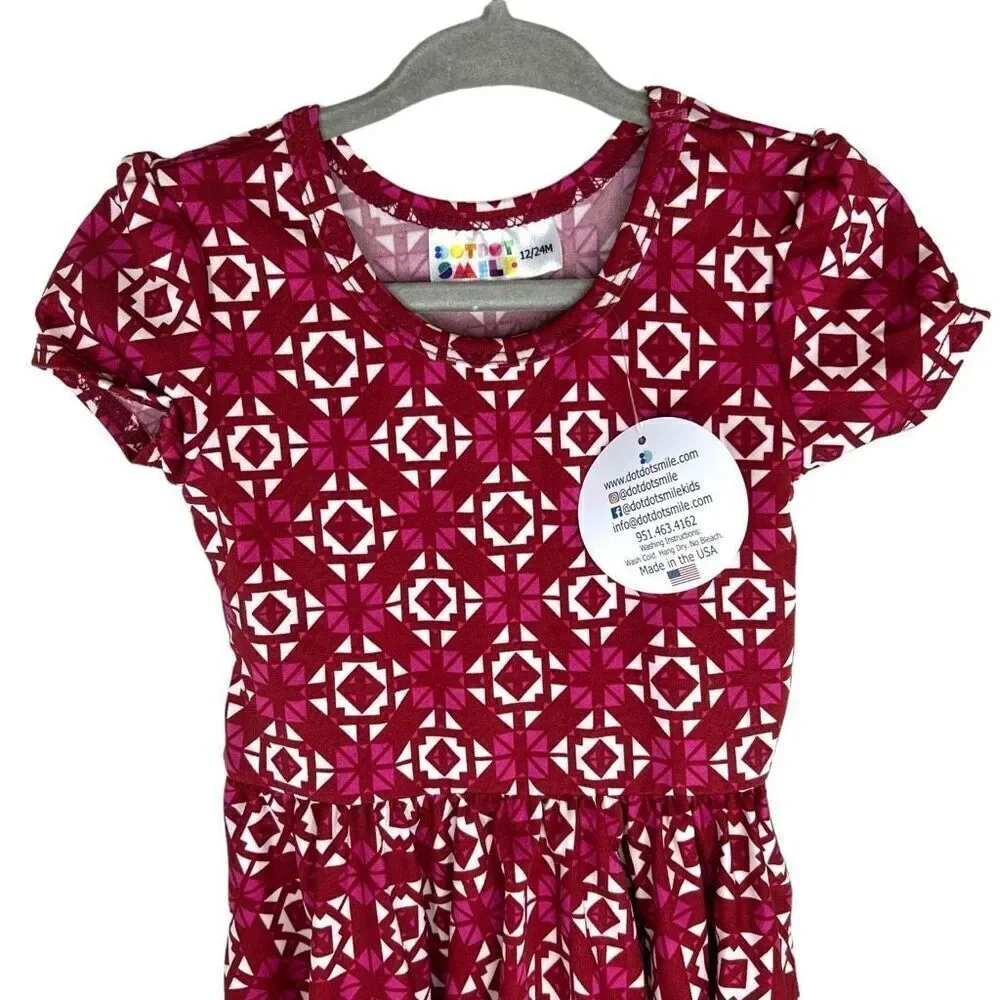NEW Dot Dot Smile Red Mossaic Cap Sleeve Dress 12-24M